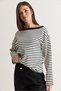 Women's Ecru-Black Striped Boat Neck Off-Shoulder Oversize Long Sleeve Sweatshirt 0490 60286741 - 4