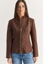 Women's Bitter Brown Stand Collar Lined Zippered Waist-Fitted Suede Jacket 8033 60286743 - 2