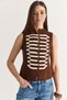 Women's Bitter Brown Napoleon Model Piping Detailed Metal Buttoned Stand Collar Knitwear Vest 9115 60286737 - 2