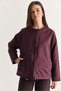 Women's Plum-Colored Jacket with Fur Collar, Buttoned Design, Pocket Details, and Drawstring Hem 7071 60286679 - 7