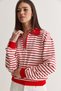 Women's Ecru-Red Striped Polo Collar Half-Zip Oversize Sweatshirt 36075 60286740 - 4