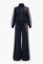 Sakura Flower Embroidered Striped Zippered Tracksuit Set Navy Blue