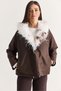 Women's Brown Faux Fur Collar Buttoned Jacket with Pocket Details and Drawstring Hem 7071 60286679 - 3