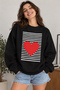 Line Patterned Heart Printed Unisex Oversize Sweatshirt – Crew Neck Casual Sweatshirt