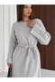 Women's Crew Neck Knitwear Dress with Tie at the Waist, Long Sleeves, Midi Length, Stylish Dress with Knit Detail, 140 cm - 2
