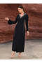 Black White-Trim V-Neck Flared-Sleeve Gown - 8