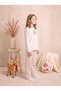 Girls & Teenagers Winter Seasonal Cotton Single Jersey Love Heart Heart Printed Straight Leg Long Sleeve Pajama Set Ecru - 2
