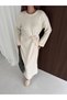 Women's Crew Neck Knitwear Dress with Tie at the Waist, Long Sleeves, Midi Length, Stylish Dress with Knit Detail, 140 cm - 3