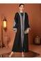 Black Contrast-Trim Open Abaya - 6