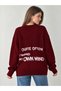 Burgundy Crew Neck Star Patterned Oversized Women's Knitwear Sweater - 2