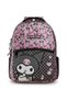 School Bag with Patterned Polka Dots and Front Pocket, Pink and Black