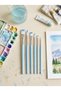 6Pcs Artist Brush Set Watercolor Acrylic Gouache Synthetic Bristle Blue - 7