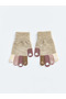 Beige Finger-Printed Baby Girl Knitwear Gloves