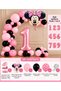 Party 1 Year Old Minnie Mouse Themed Birthday Balloon Set Pink Black Polka Dot Number Foil Balloon 1-9 Years Old - 2
