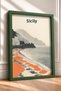 Orange Umbrellas on the Coast of Sicily Framed Painting Italy Poster Living Room Kitchen Wall Decor Itn054 - 2