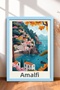 Amalfi Stone Bridge and Orange Leaves Framed Painting Italy Poster Wall Decor Itp006