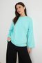 Turkuaz Oversize/Geniş Kalıp Bisiklet Yaka İspanyol Kol Örme T-Shirt TWOAW27TS00130