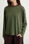 Oil Green Striped Oversize/Wide Cut Crew Neck Knitted T-Shirt Twoaw27Ts00064 - 4