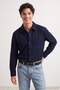 Navy Blue Oxford Regular Fit Pocket Detailed Lycra Men's Shirt Tmnaw27Go00037