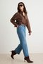 Dark Blue High Waist Ankle Length Wide Leg Jeans Twoaw27Je00228 - 4