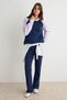 Navy Blue Lilac Raglan Sleeve Thick Fleece Lined Oversize Hooded Knitted Sweatshirt Twoaw27Sw00268 - 3