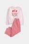 Pink Girls' Printed Oversize Crew Neck Plain Knitted Bottom - Top Set Tkdaw27Au00075 - 4