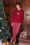 Red Striped Regular Fit Couple New Year Themed Knitted Pajama Set Tmnaw25Pt00045 - 2