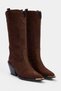 Dark Brown Suede Galvanized 8 cm Block Heeled Western Women's Boots Takaw27Cz00021 - 2