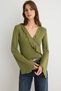 Khaki Wrap Knitwear Look Spanish Sleeve Fitted/Fitted Knitted Blouse Twoaw25Bz00151