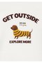 Dog Printed Ecru Double Layer T-Shirt Loose Fit / Comfortable Loose Cut 7620002-70057 - 4