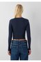 Long Sleeve Navy Blue Crop Basic T-Shirt Crop / Short Cut 1612822-87524 - 5