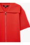 Regular Fit Zippered Turn-Down Collar Short Sleeve Knit Cardigan - 8