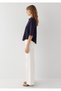 Navy Blue Blouse with Stitching Detail 1211611-91598 - 4