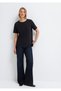 Black T-Shirt with Slit Detail Loose Fit / Comfortable Loose Cut 1614174-900 - 2