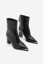 Women's Pointed Toe Back Zipper Thick Heeled Boots Zavoli Black Croco - 4