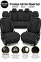 Premium Car Seat Cushion Set - Full Set - Easy Assembly - Non-Slip Base - Black-White
