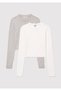 2-Pack Long Sleeve Crop Basic T-Shirt Fitted / Body-Hugging Cut 1613021-88467