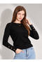 Women's Crew Neck Knitwear Sweater with Snap Sleeves 1060 Black - 3