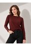Women's Crew Neck Knitwear Sweater with Snap Sleeves 1060 Brown - 3