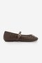 Women's Blunt Toe Bow Detailed Strappy Knitted Patterned Mary Jane Daily Ballet Flats Teyra Brown - 4