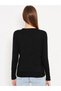 Women's Crew Neck Knitwear Sweater with Snap Sleeves 1060 Black - 5