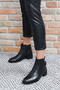 Women's Black Zippered Thick Heeled Genuine Leather Boots - 4