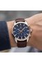 Brown Leather Cord Navy Blue Functions Active Dial Steel Case Men's Wristwatch - Bg.1.10451.4