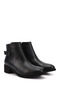 Women's Black Zippered Thick Heeled Genuine Leather Boots - 5