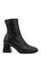 Women's Black Zippered Blunt Toe Thick Heeled Stretch Boots