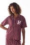 Burgundy Harvard Gingham Patterned Cotton Short Sleeve Buttoned Shirt Trousers Pajama Set - 2