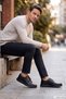 Men's Black Lace-Up Genuine Leather Shoes - 4