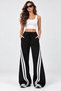 Black Cotton Color Block Striped Detail Wide-Leg Knit Sweatpants - 3