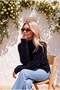 Women's black plush sweater with feather detail and half-fishtail slit - 2
