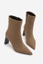 Women's Pointed Toe Stitched Detailed Zippered Heeled Boots Evrin Tobacco Brown Suede - 4